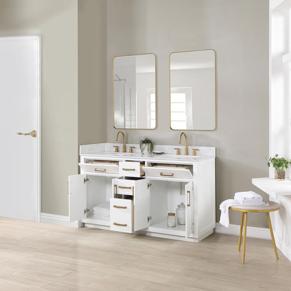 60" Double Bathroom Vanity in White with Mirror