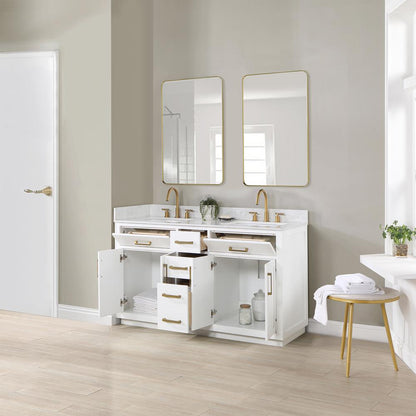 60" Double Bathroom Vanity in White with Mirror