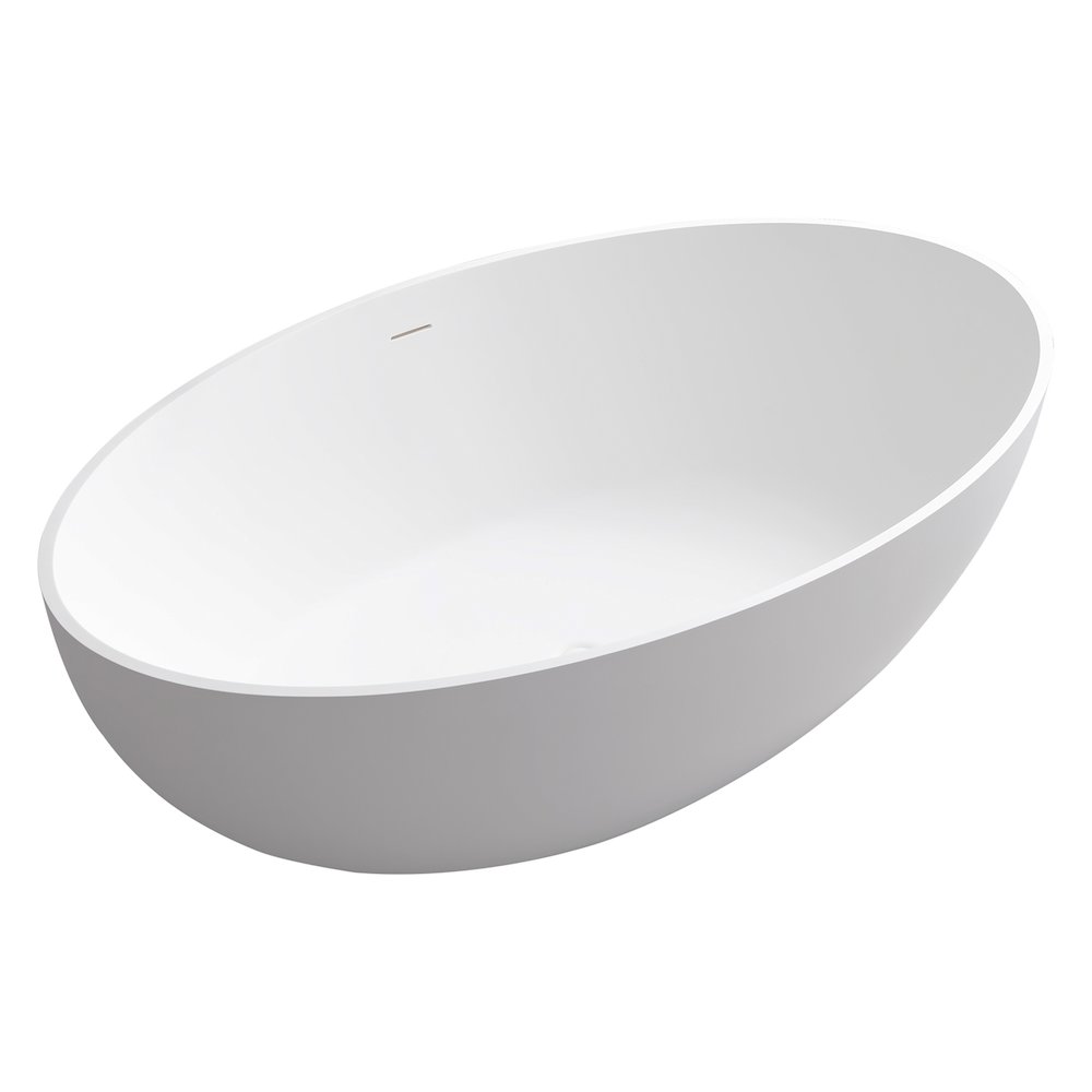 67" x 39" Solid Surface Soaking Bathtub in Matte White and Integrated Overflow