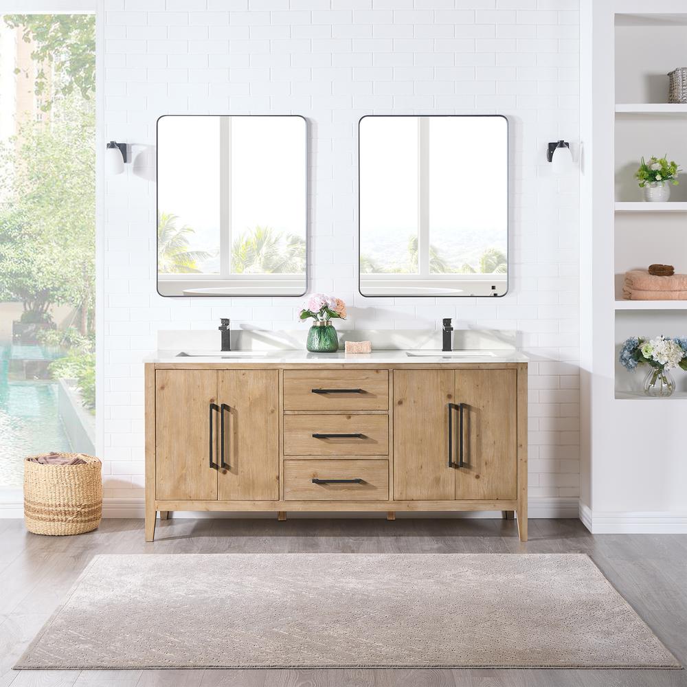 Double Bathroom Vanity in Weathered Fir with Stone Countertop with Mirror