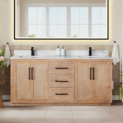 72" Double Bathroom Vanity with Calacatta White Quartz Countertop without Mirror
