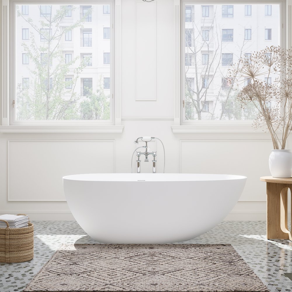 67" x 34" Solid Surface Soaking Bathtub and Integrated Overflow