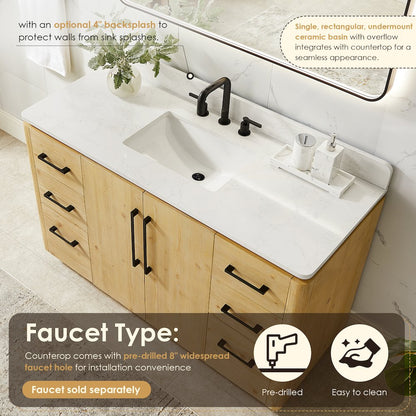 54" Single Bathroom Vanity in Nature Brown with Grain White