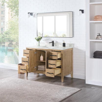 Single Bathroom Vanity in Weathered Fir with Stone Countertop with Mirror