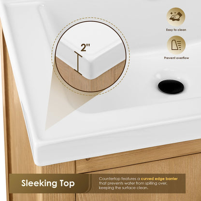 24" Single Bathroom Vanity in with White Ceramic Intergated Sink with Mirror