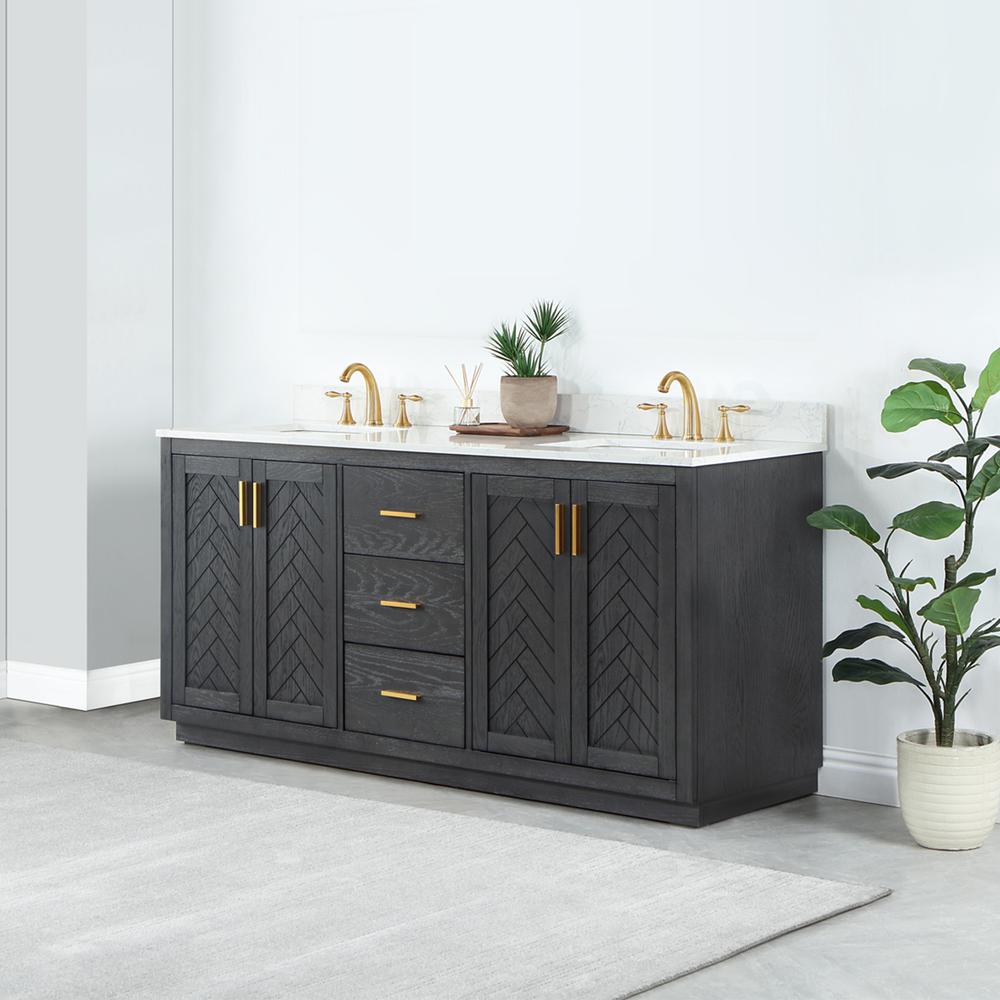 72" Double Bathroom Vanity Set in Brown Oak without Mirror
