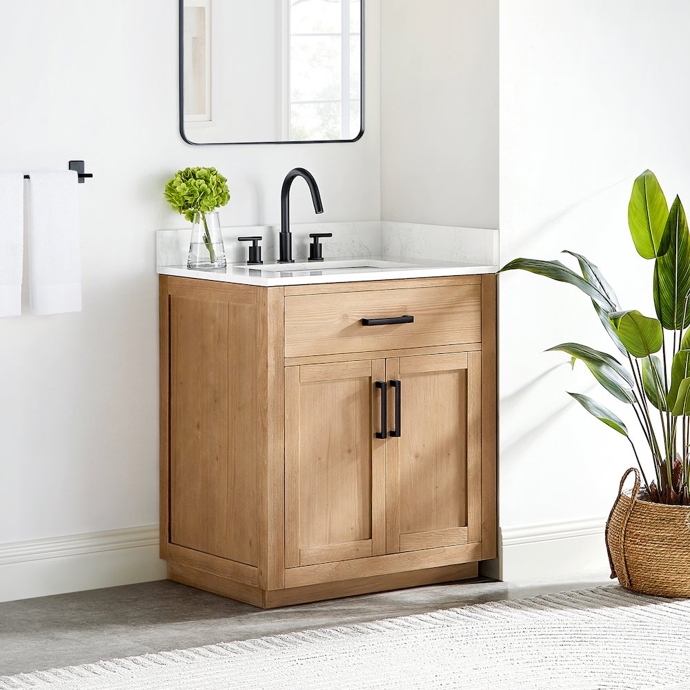 30" Single Bathroom Vanity in Light Brown with Grain White