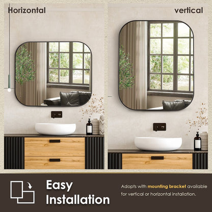 36x30" Rectangular Aluminum Framed in Matte Black Modern Bathroom Wall Mirror