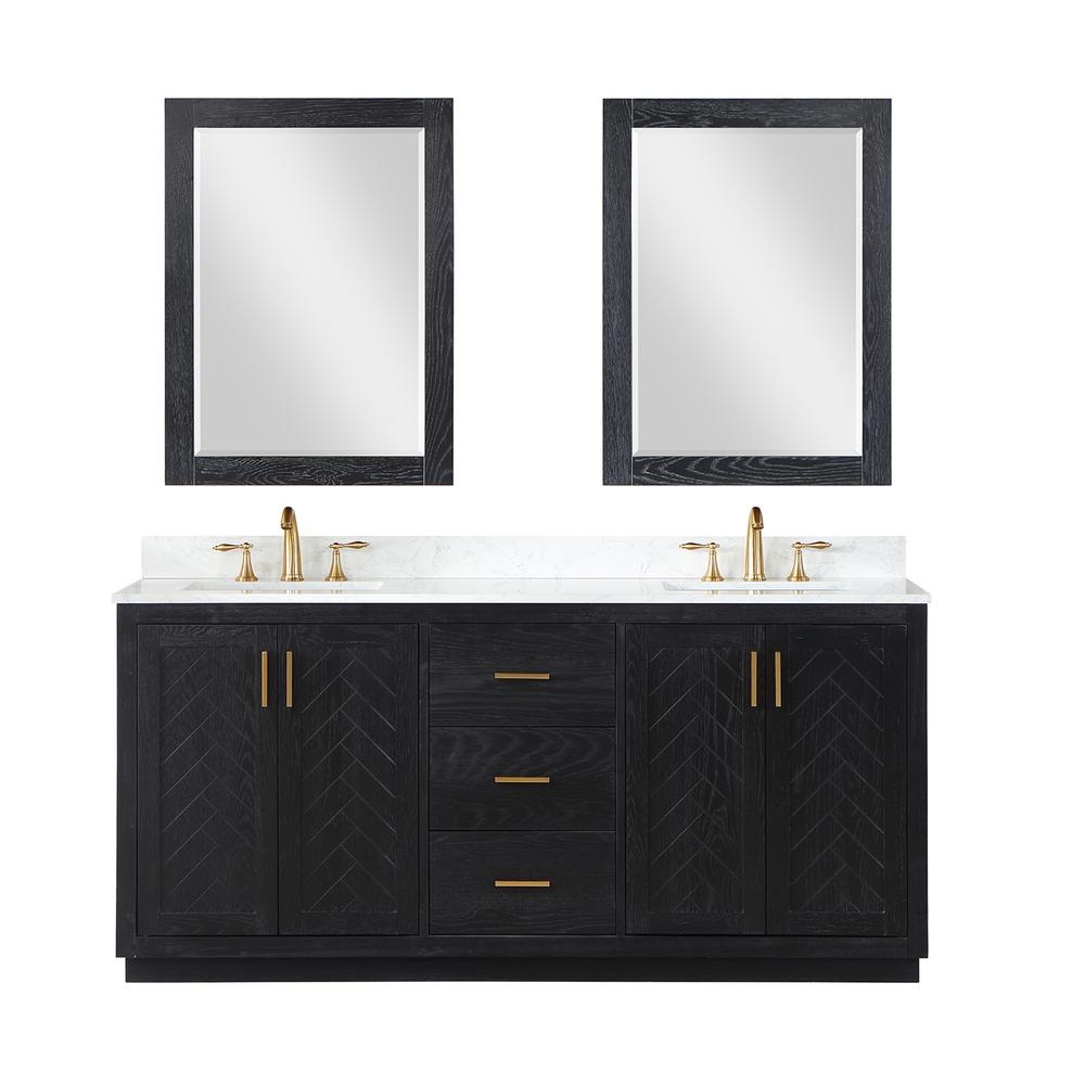72" Double Bathroom Vanity Set in Black Oak with Mirror
