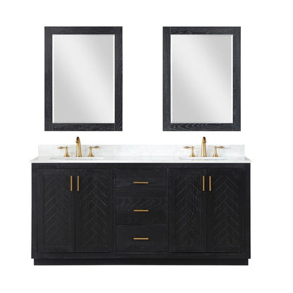 72" Double Bathroom Vanity Set in Black Oak with Mirror
