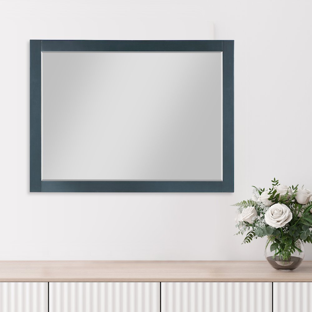 48" Rectangular Bathroom Wood Framed Wall Mirror in Classical Blue