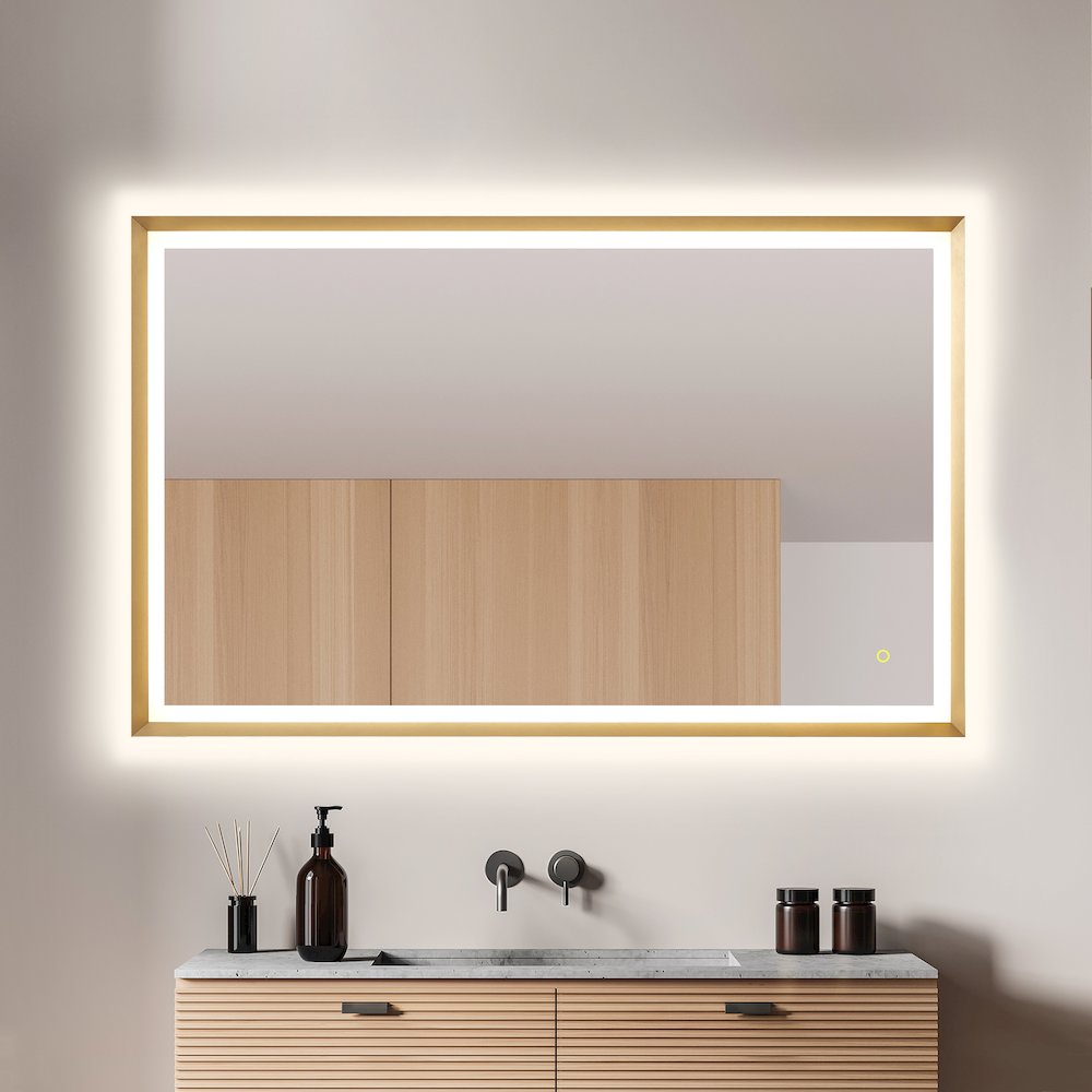 48"x30" Rectangular Wall Mirror in Brushed Gold Aluminum Framed