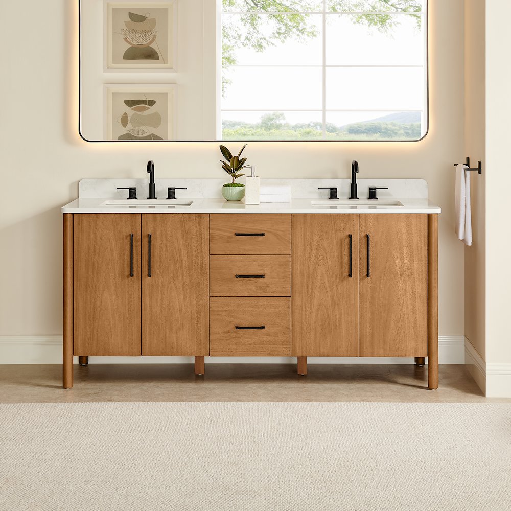 72" Double Bathroom Vanity in Mango Brown with Grain White