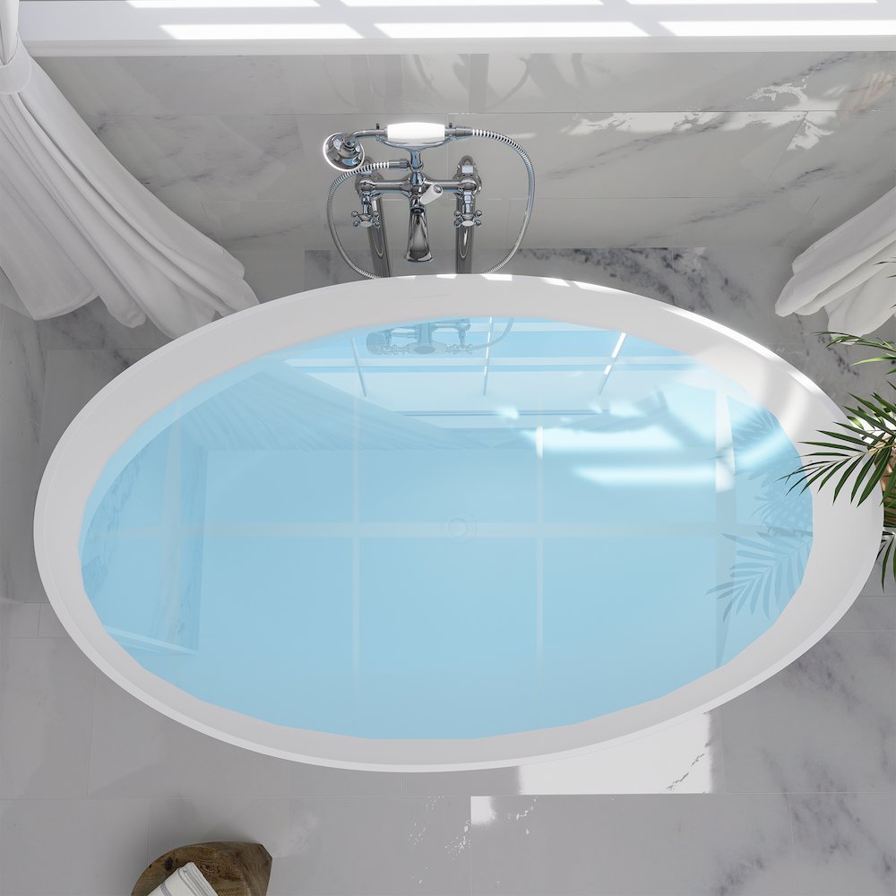 63" x 39" Solid Surface Soaking Bathtub and Integrated Overflow