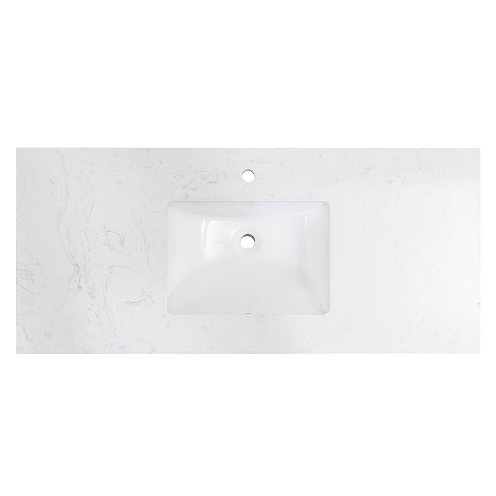 49 in. Composite Stone Vanity Top in Aosta White with White Sink