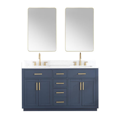 60" Double Bathroom Vanity in Royal Blue with Mirror