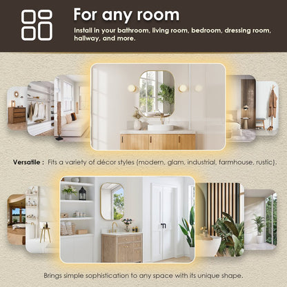 24x32" Rectangular Aluminum Framed in Brushed Gold Modern Bathroom Wall Mirror