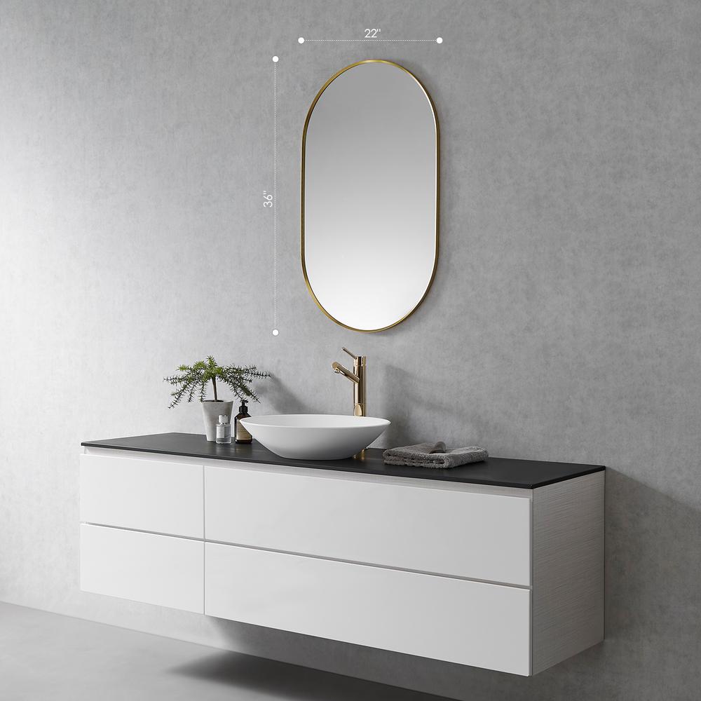Ispra 36" Oval Bathroom/Vanity Brushed Gold Aluminum Framed Wall Mirror