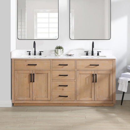 72" Double Bathroom Vanity in Light Brown without Mirror