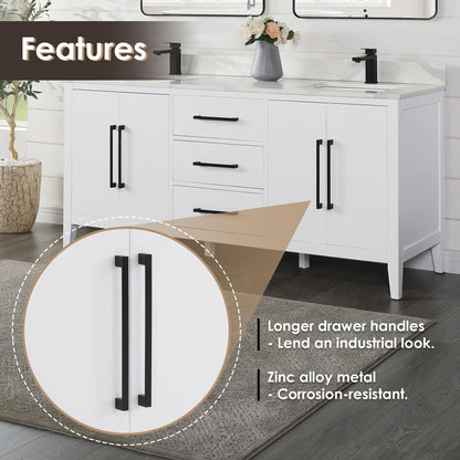 Double Bathroom Vanity in White with White Quartz Stone Countertop with Mirror