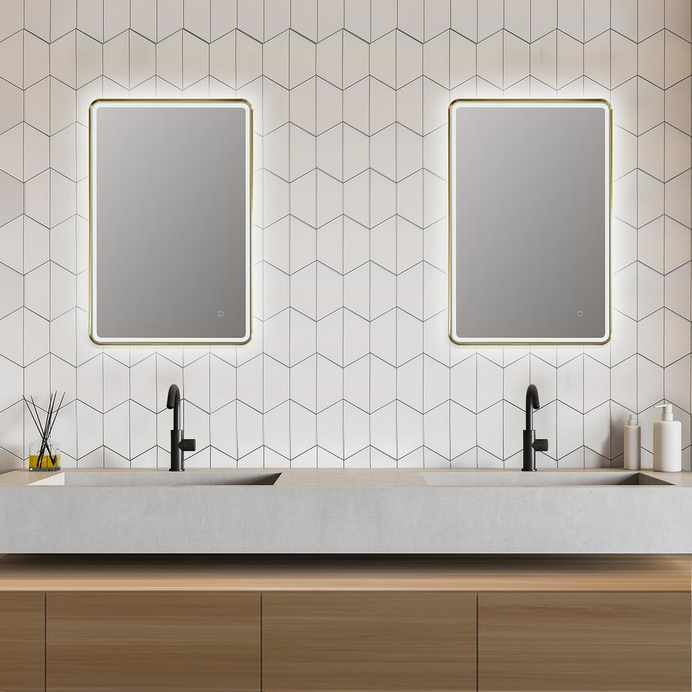 Framed in Brushed Gold Modern Bathroom/Vanity LED Lighted Wall Mirror
