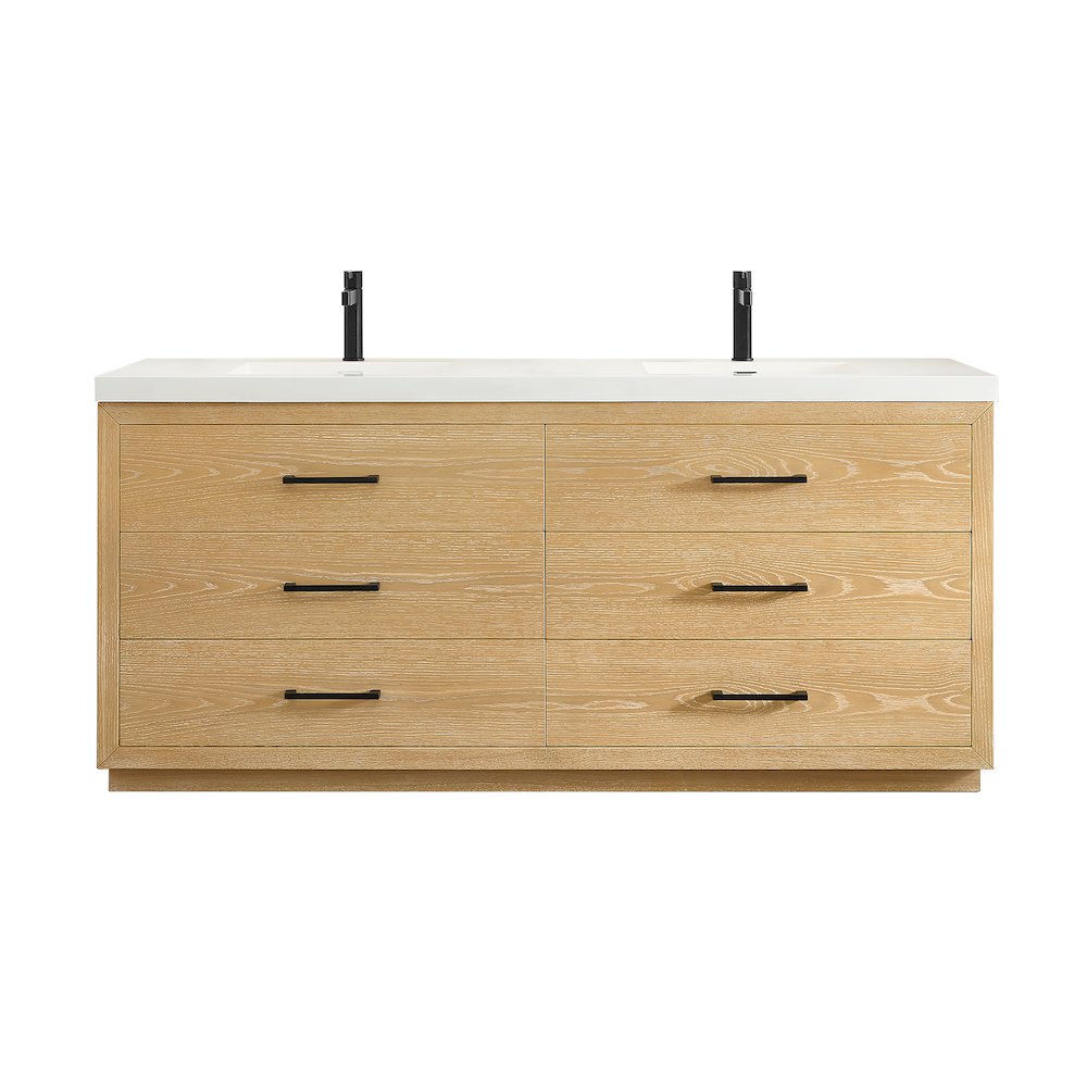 72" Double Bathroom Vanity in White Oak with White Artificial Drop-in Sink