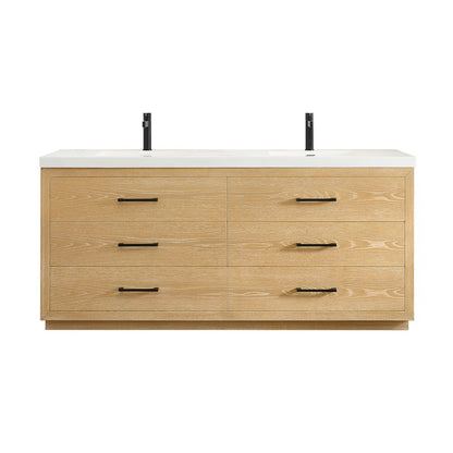 72" Double Bathroom Vanity in White Oak with White Artificial Drop-in Sink