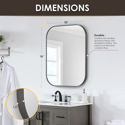 36x30" Rectangular Aluminum Framed in Gunmetal Modern Bathroom Wall Mirror