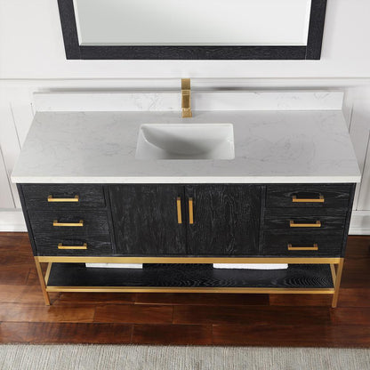 60" Single Bathroom Vanity Set in Black Oak with Mirror
