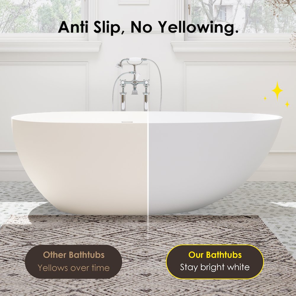 67" x 34" Solid Surface Soaking Bathtub and Integrated Overflow