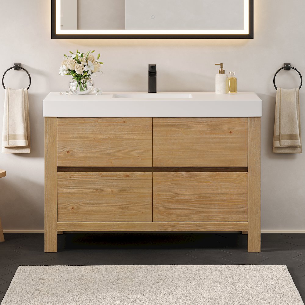48" Single Bathroom Vanity in with White Artificial Stone Integrated Sink