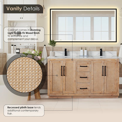 60" Double Bathroom Vanity with Calacatta White Quartz Countertop without Mirror
