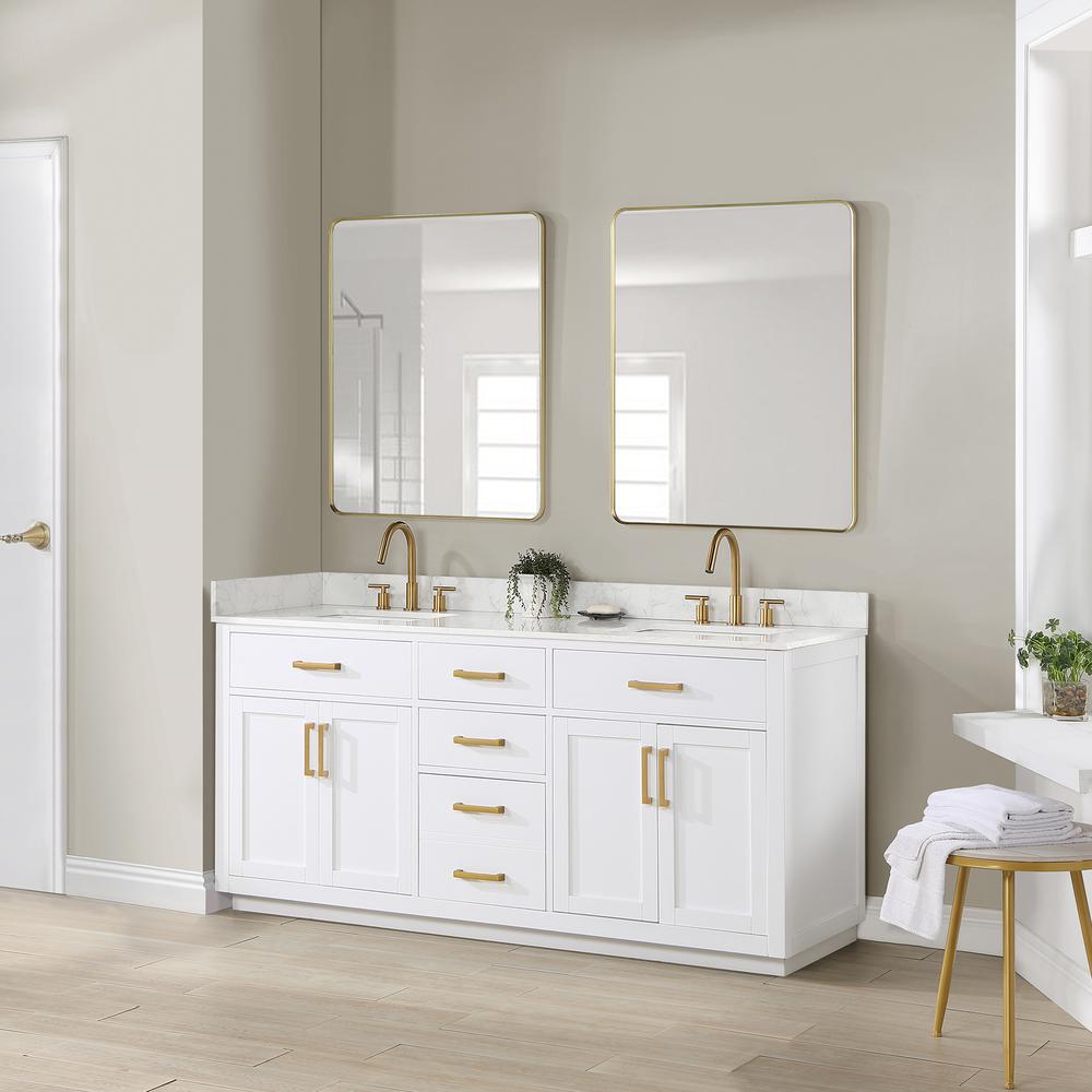 72" Double Bathroom Vanity in White with Mirror