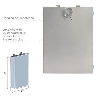 Frameless Surface-Mount/Recessed LED Lighted Bathroom Medicine Cabinet