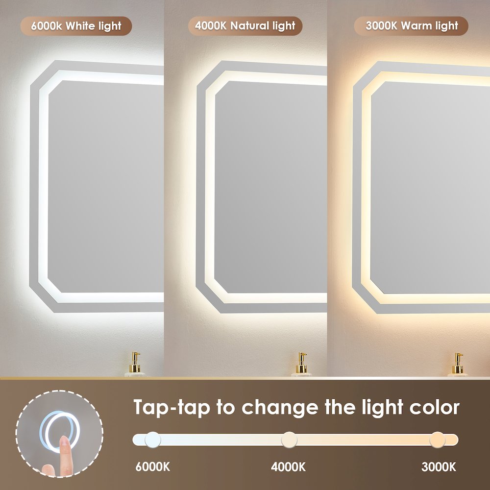36x30" Octogan Frameless Modern LED Bathroom Vanity Mirror