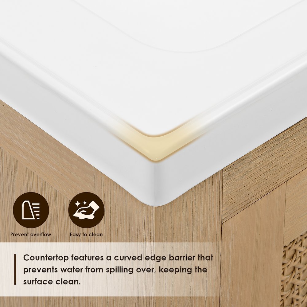 Single Bathroom Vanity in Light Brown White Ceramic Drop-in Sink