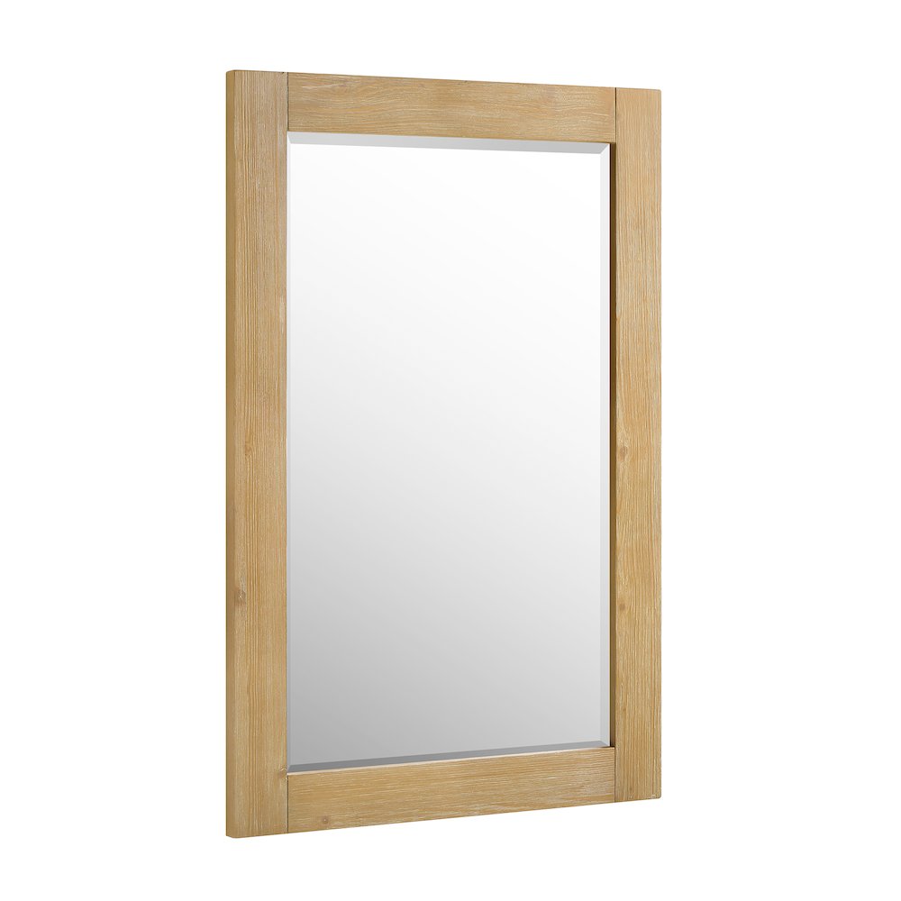 24" Rectangular Bathroom Wood Framed Wall Mirror in Light Brown