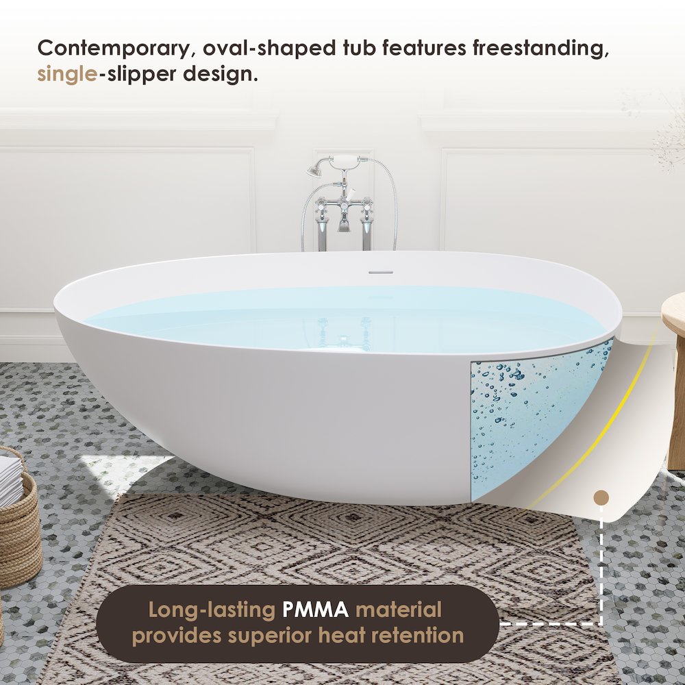 59" x 31" Solid Surface Soaking Bathtub and Integrated Overflow