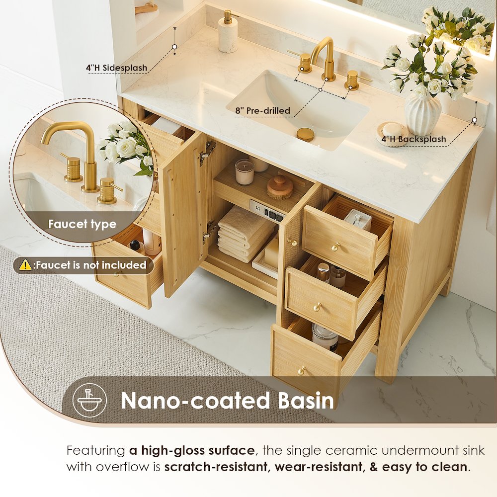 Cedar 48" Single Bathroom Vanity in Natural Wood
