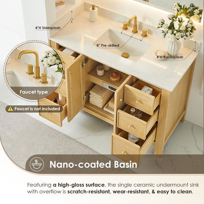 Cedar 48" Single Bathroom Vanity in Natural Wood