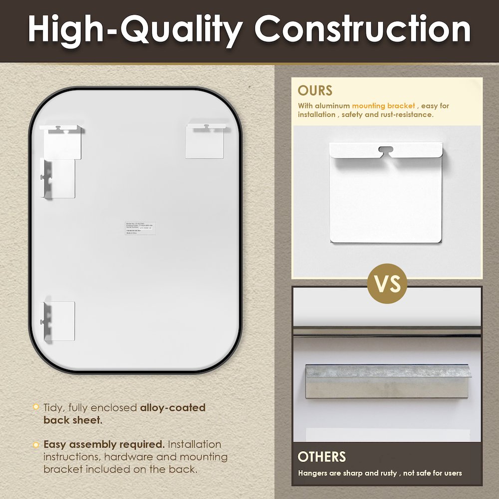 24x32" Rectangular Aluminum Framed in Gunmetal Modern Bathroom Wall Mirror