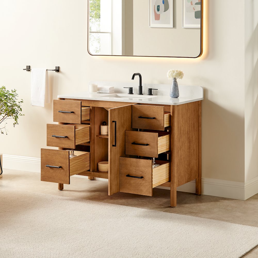 48" Single Bathroom Vanity in Mango Brown with Grain White