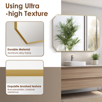48"x30" Octagon Aluminum Framed in Brushed Gold Modern Bathroom Wall Mirror