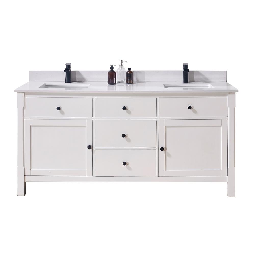 73 in. Composite Stone Vanity Top in Jazz White with White Sink