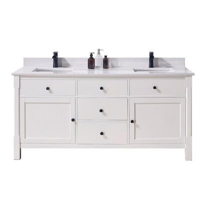 73 in. Composite Stone Vanity Top in Jazz White with White Sink