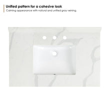 Arbios 36. in Quartz Stone Vanity Top in Calacatta White with White Sink