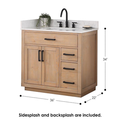 36" Single Bathroom Vanity in Light Brown with Mirror