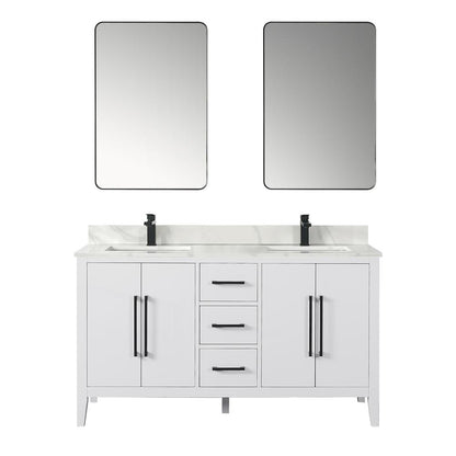 Double Bathroom Vanity in White with White Quartz Stone Countertop with Mirror