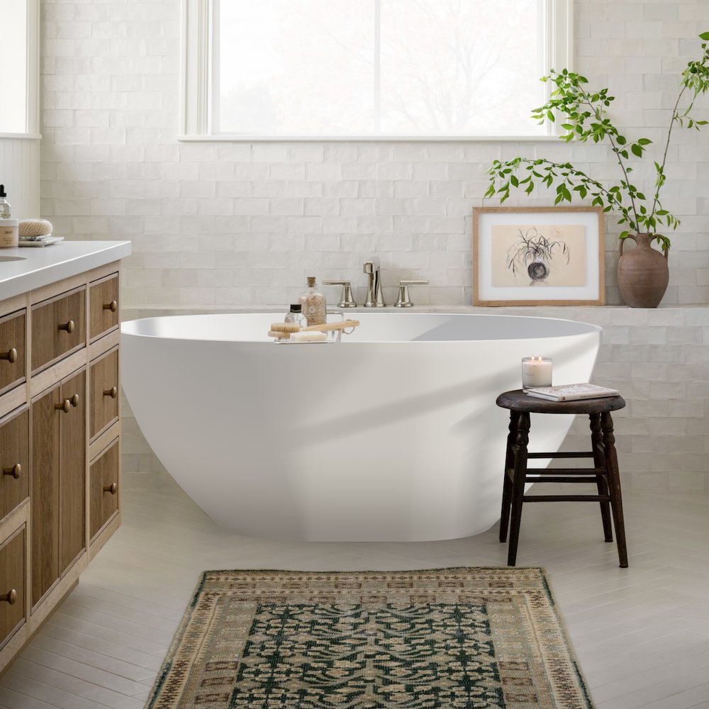 55" x 30" Solid Surface Soaking Bathtub and Integrated Overflow