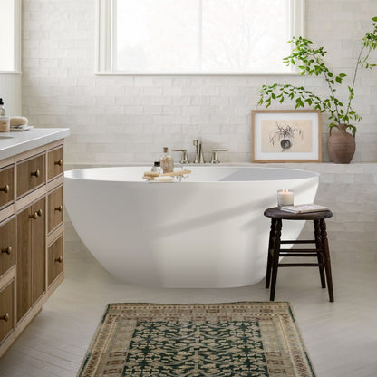 55" x 30" Solid Surface Soaking Bathtub and Integrated Overflow